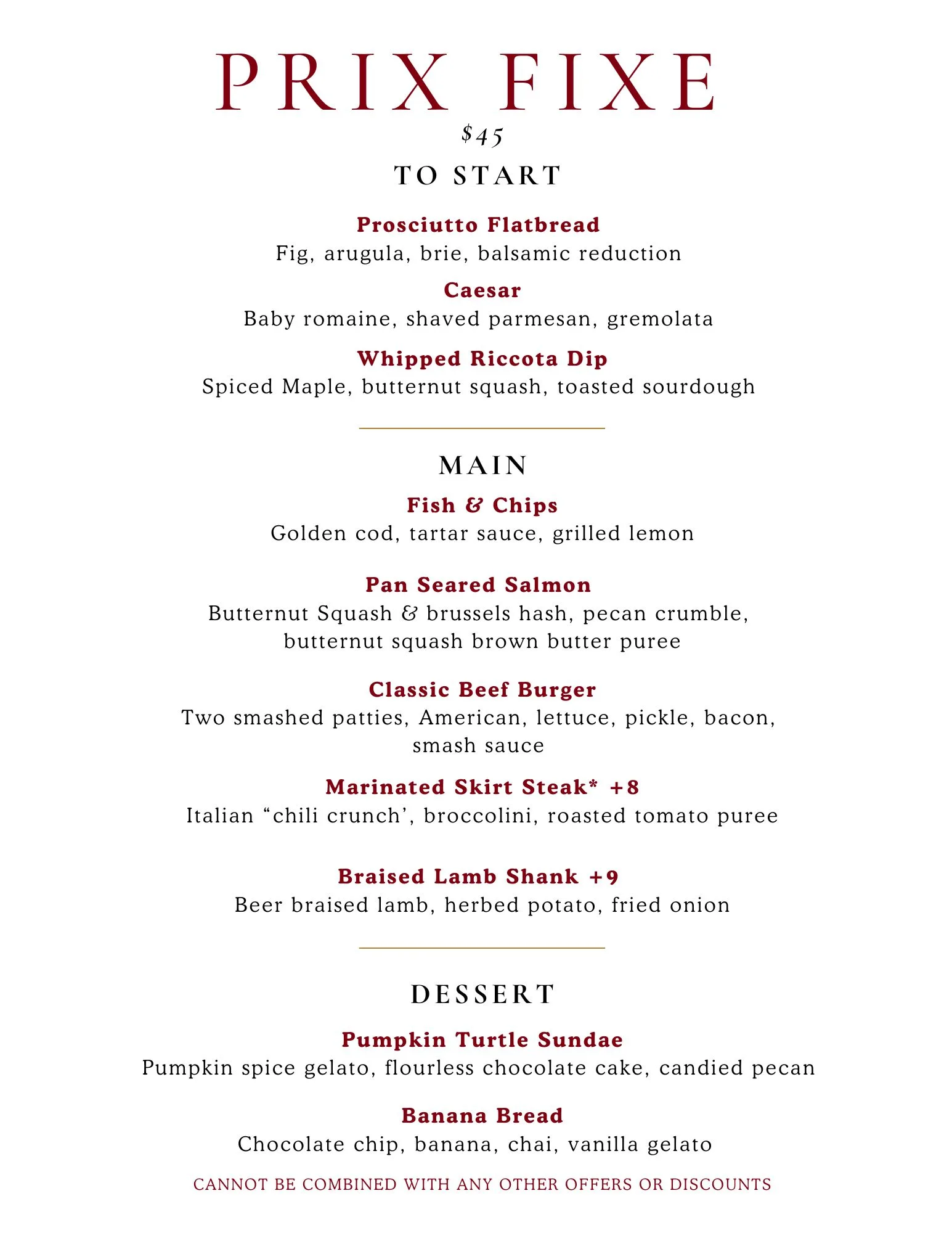 Menu page 6: Prix Fixe