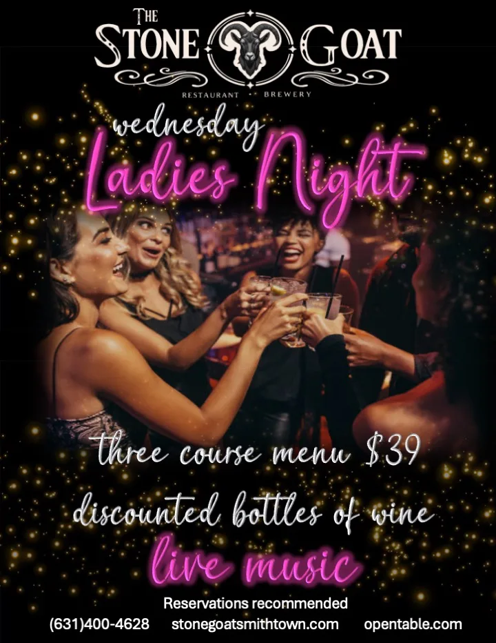 Ladies Night flyer: every Wednesday, 5 to 8 pm