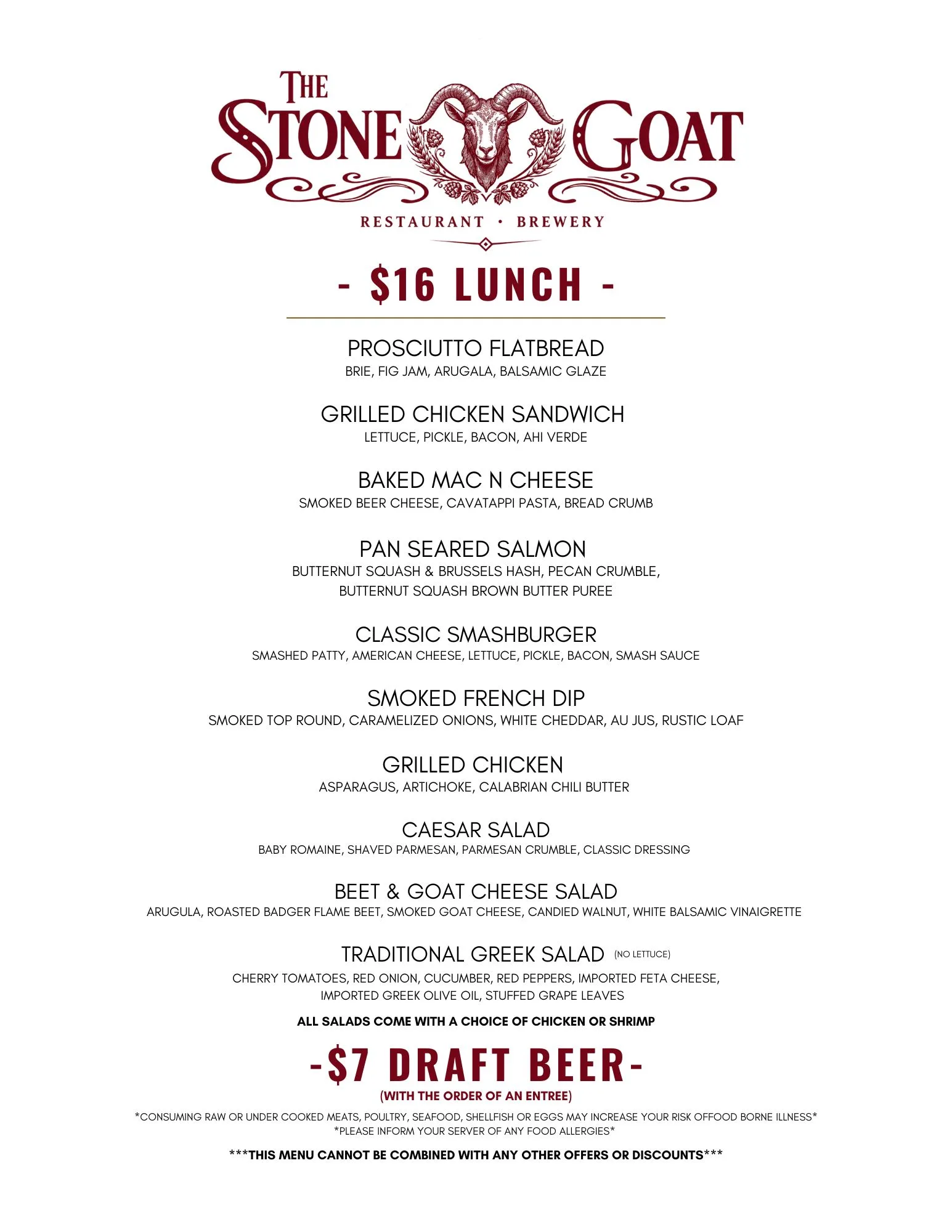 Menu page 7: $16 Lunch
